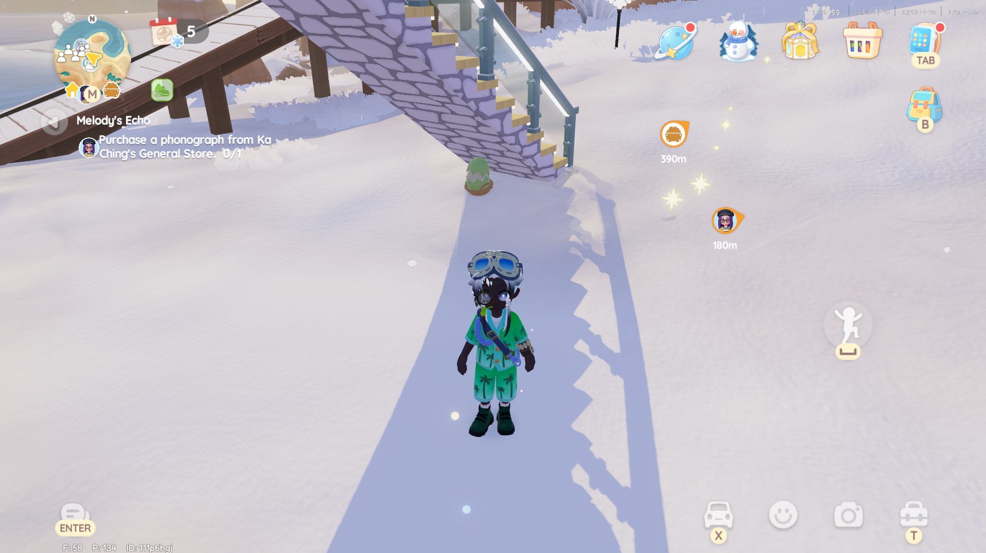 Day 3 Green Cracked Egg location under the stairs near the igloo