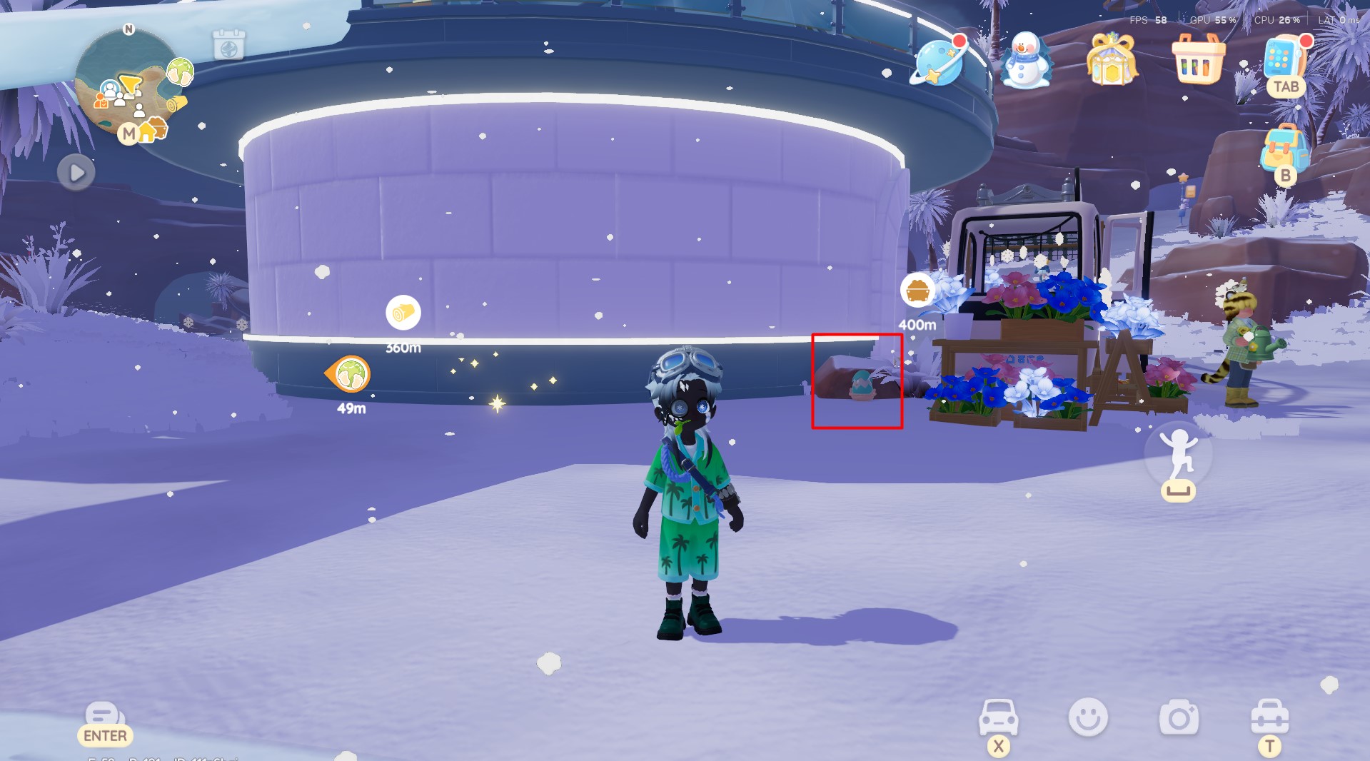 Day 4 Cyan Cracked Egg location behind Blanc's stall